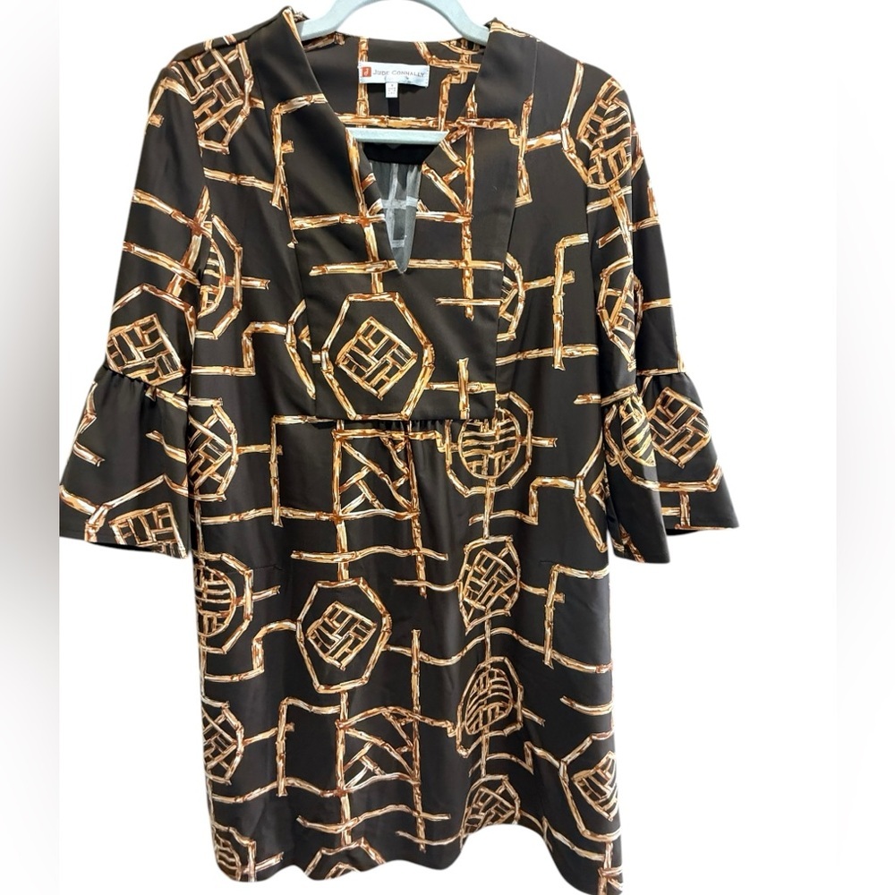 🍫 Jude Connally Kerry Swing Dress – Bamboo Chinoiserie – Size S - Picture 2 of 5